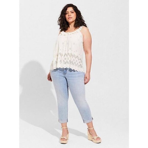Torrid Eyelet Ruffle Tie Front Tank Top Sz 1 - Picture 2 of 5